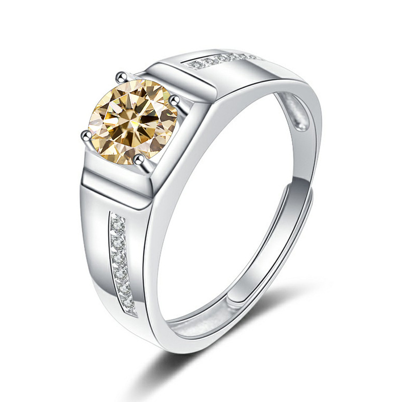 Ventas transfronterizas calientes de 1 quilate de anillo de piedra de color de moissanite masculino abertura ajustable de fábrica de suministro directo