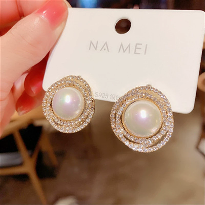 Серебряная игла, модные универсальные милые серьги из жемчуга, образец серебра 925, простой и элегантный дизайн, цветочные