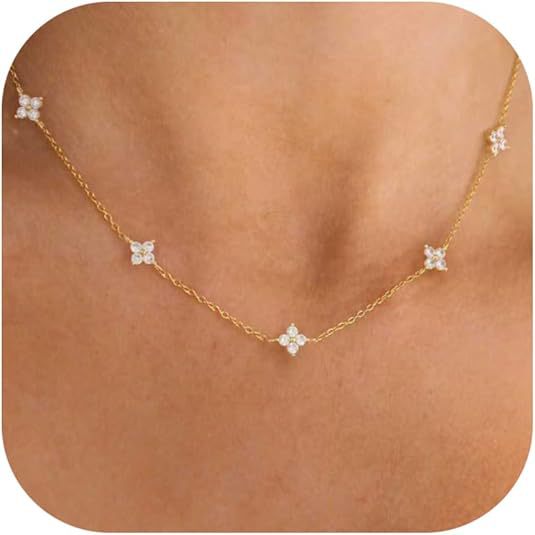 Tk Cross-Border New European and American Style Lucky Four-Leaf Clover Fashion Clavicle Chain Zircon Necklace Women's Personalized Necklace