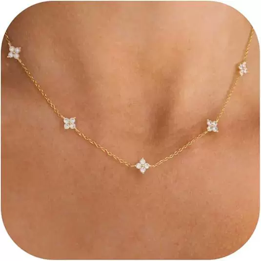 Tk Cross-Border New European and American Style Lucky Four-Leaf Clover Fashion Clavicle Chain Zircon Necklace Women's Personalized Necklace