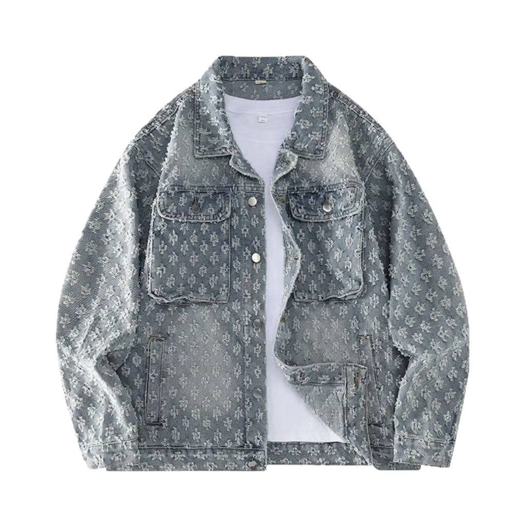 European High Street Fashion Vintage Washed Jacquard Denim Trendy Shirt Coat Spring Autumn Jacket_mkmklike.com