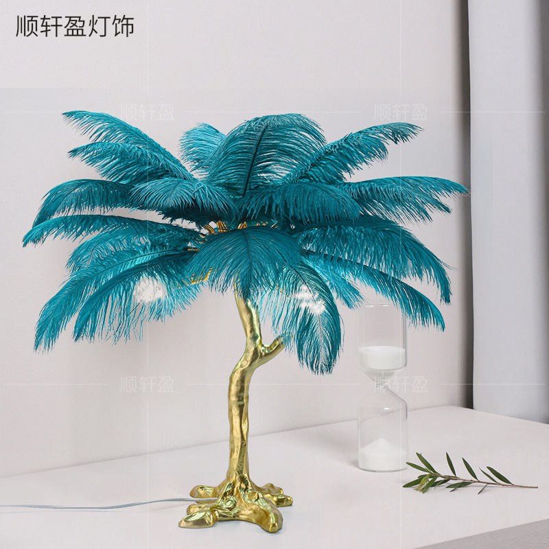 Cross-Border European and American Feather Table Lamp, Warm Bedside Lamp, Study Bedroom Nordic Living Room Dining Room Lamp, Feather Lamp, Atmosphere Lamp