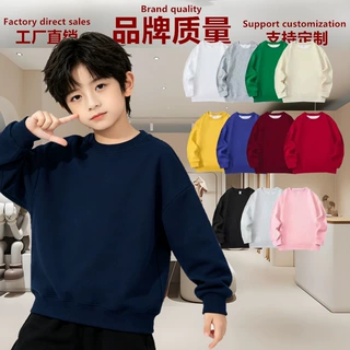 韩系童装宽松休闲圆领卫衣秋冬款跨境纯色定制广告logo团体班服夏