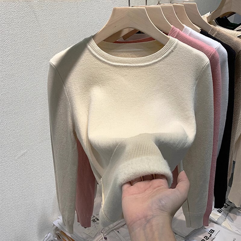 套头秋冬季加厚保暖加绒修身内搭毛衣针织衫低领打底衫上衣高级感|undefined