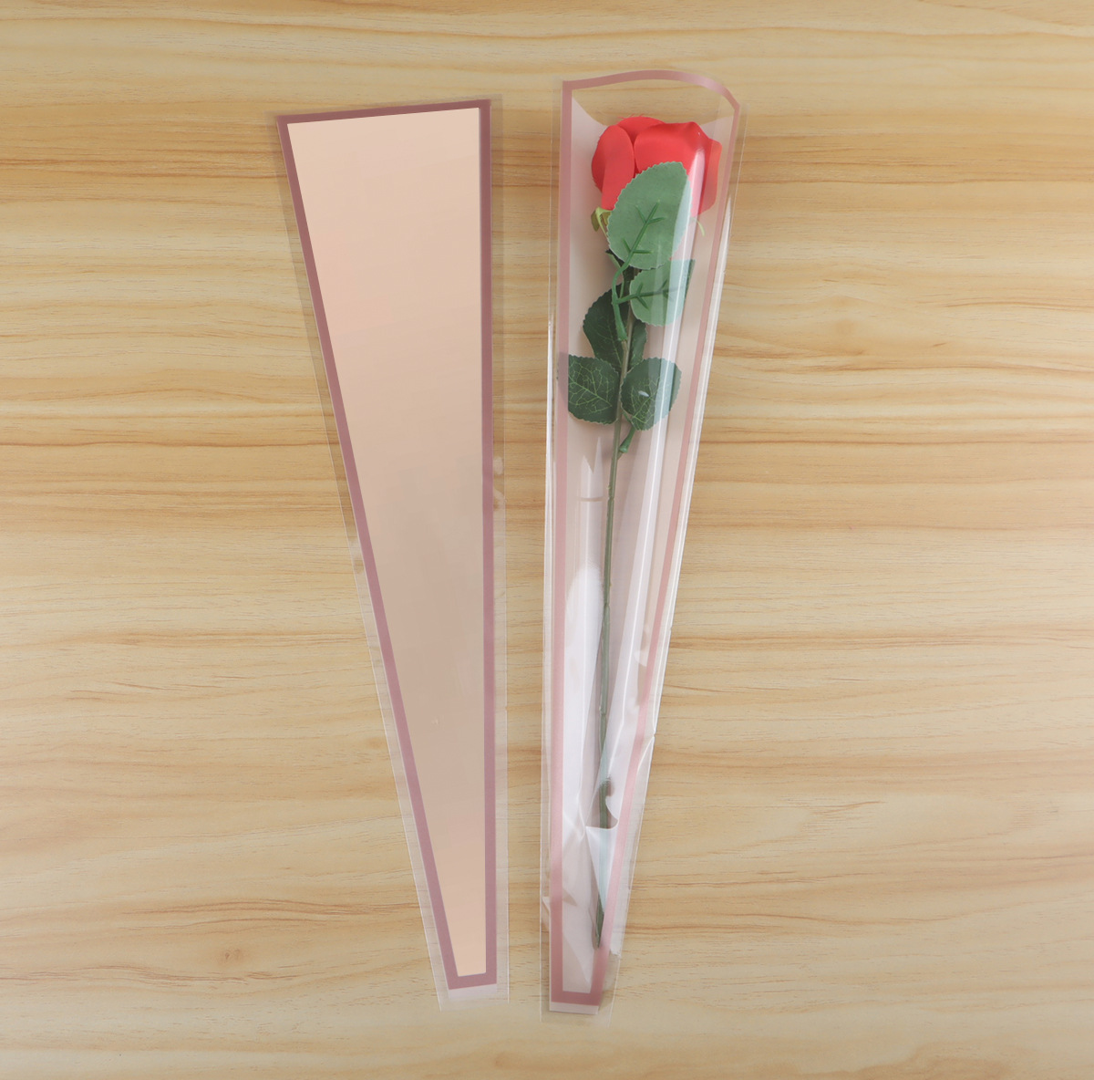 Bolsa de Plástico OPP para Ramo de Flores con Diseño de Corona y Rosa Individual para el Día de San Valentín, Venta al por Mayor