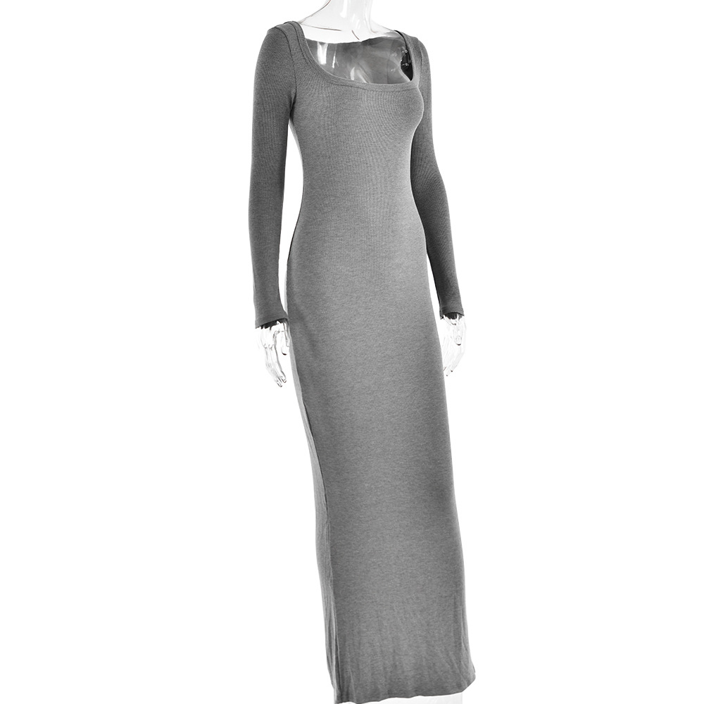 Women's Bodycon Dress Sexy Square Neck Long Sleeve Solid Color Maxi Long Dress Daily display picture 13