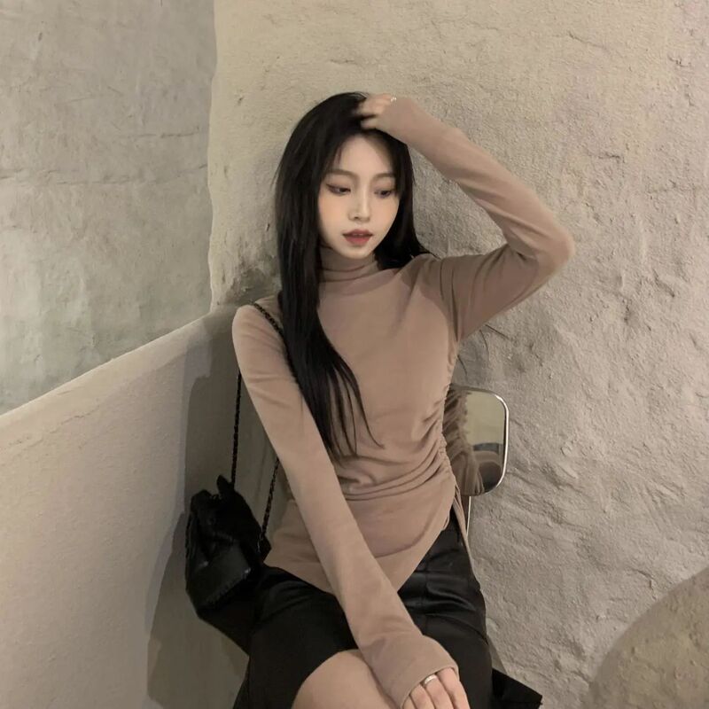 美式复古插肩长袖t恤女秋季短款修身紧身正肩早秋内搭打底衫上衣|undefined