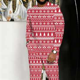 2025新款春秋跨境欧美圣诞印花热卖男士圆领长袖长裤运动休闲套装