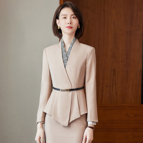 Autumn business attire suit, feminine, fashionable and high-end hotel front desk lobby manager beauty salon work clothes