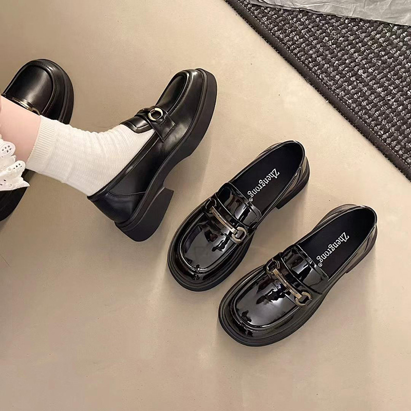 跨境真皮厚底乐福鞋女2025秋季新品小皮鞋女英伦风一脚蹬软底单鞋|undefined