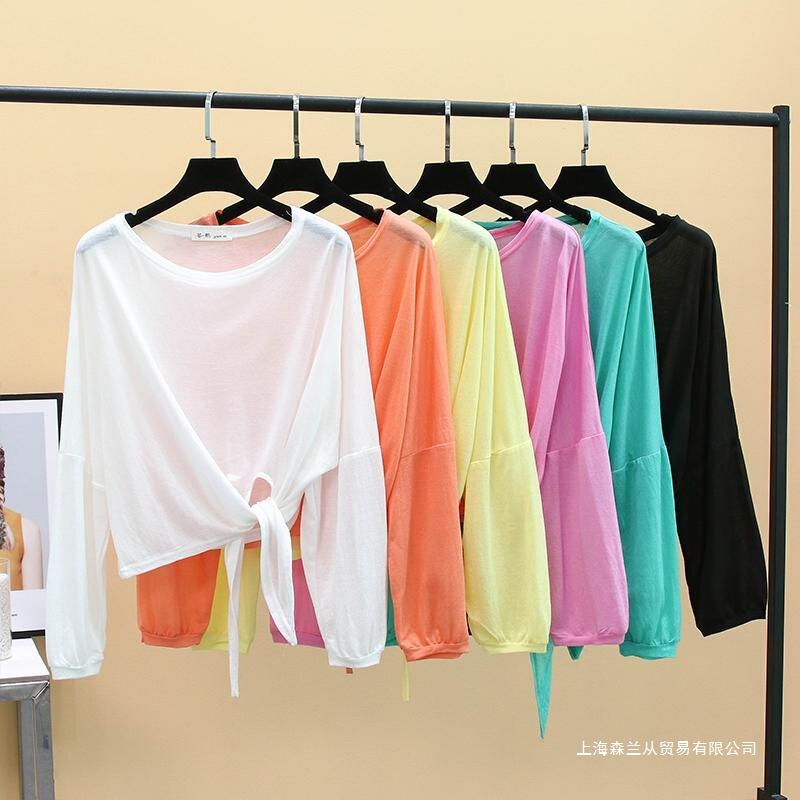 Knotted Hem Long-Sleeved Sun Protection Shirt, Fairy Summer 2025 New Style High-Waisted Short Jacket, Loose Ultra-Thin Breathable Top Knotted Hem Long-Sleeved Sun Protection Shirt, Fairy Summer 2025 New Style High-Waisted Short Jacket, Loose Ultra-Thin Breathable Top