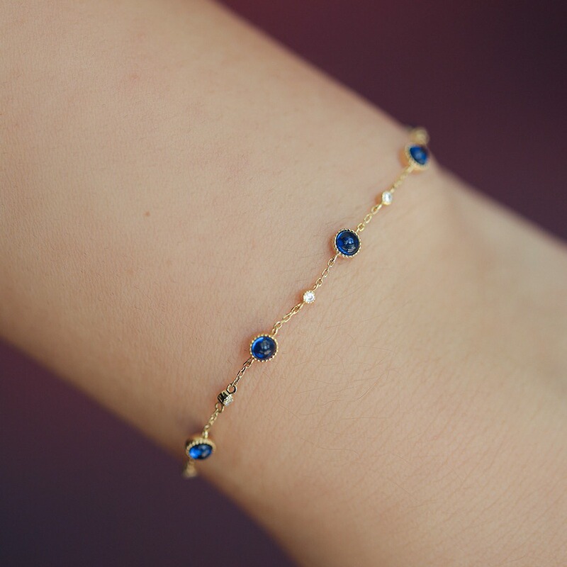 Midsummer | S925 Silver Plated 14K Gold Blue Stone Fine Bracelet Women's Light Luxury Japanese Design Gift Niche Midsummer | S925 Silver Plated 14K Gold Blue Stone Fine Bracelet Women's Light Luxury Japanese Design Gift Niche