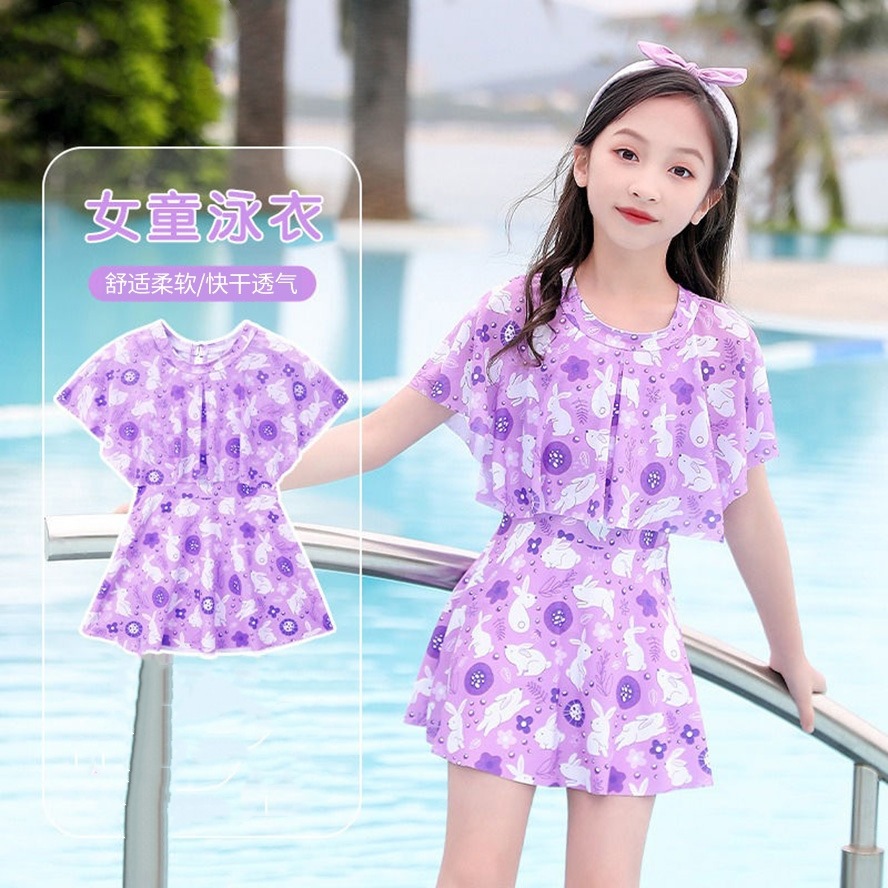 어린이 캐주얼 수영복 소녀의 여름 2024 새로운 도착 Siomatic 중형 및 대형 어린이 공주 원피스 소녀 귀여운 수영 세트