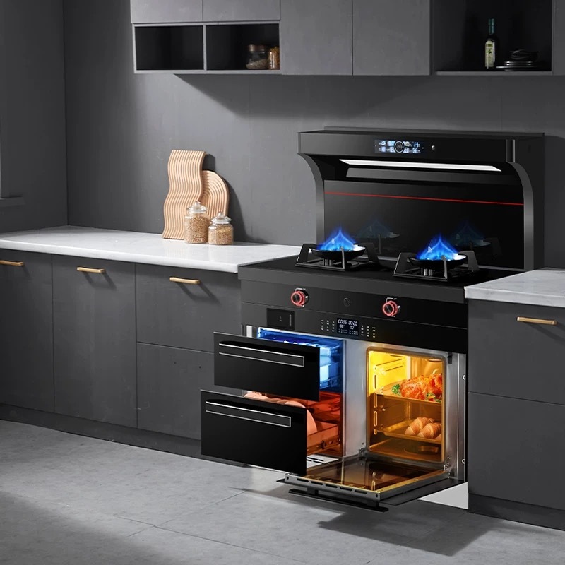 Meidaishicai Integrated Stove Multifunctional Steaming, Baking, Disinfecting, Intelligent Variable Frequency Range Hood, Natural Gas Stove, Oven with Bottom Exhaust
