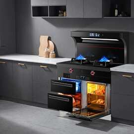 美大时彩集成灶多功能蒸烤消毒智能变频油烟机天燃气灶烤箱下排烟