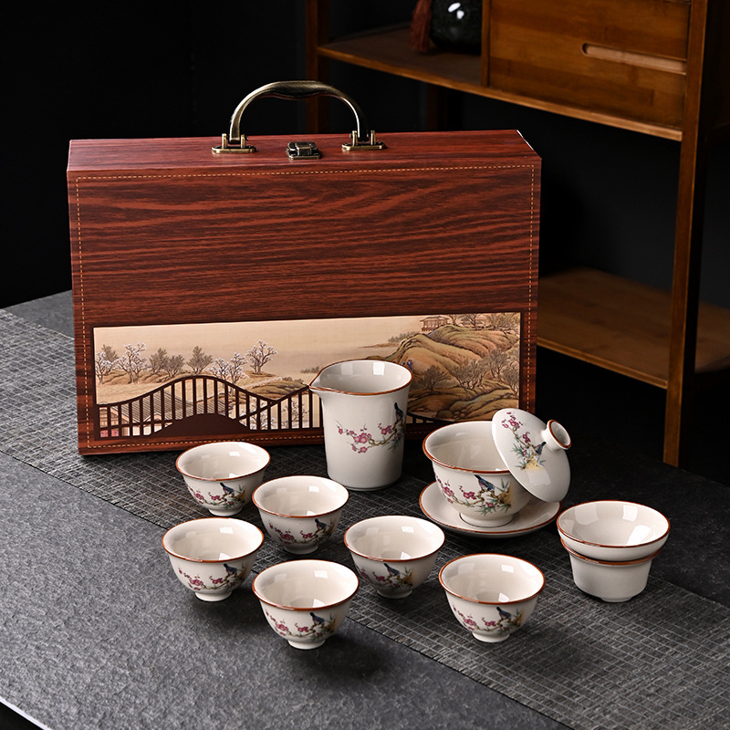 复古十件套草木灰功夫茶具套装高档陶瓷整套套组礼盒年会商务礼品