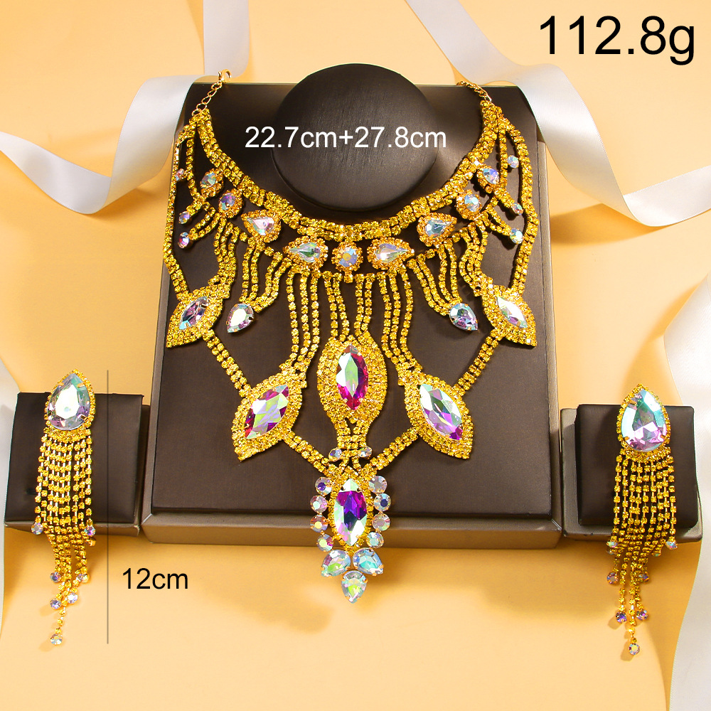 Aliexpress exagerado conjunto de joyería de goteo de agua de Europa y América pendientes de collar accesorios de cadena de clavícula Set de joyería