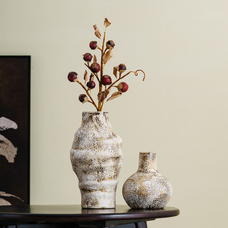 Rustic Ceramic Vase Wabi-Sabi Style Zen Ornament Vintage Nostalgic Handmade Tea Room Homestay Hotel Decoration Display Piece