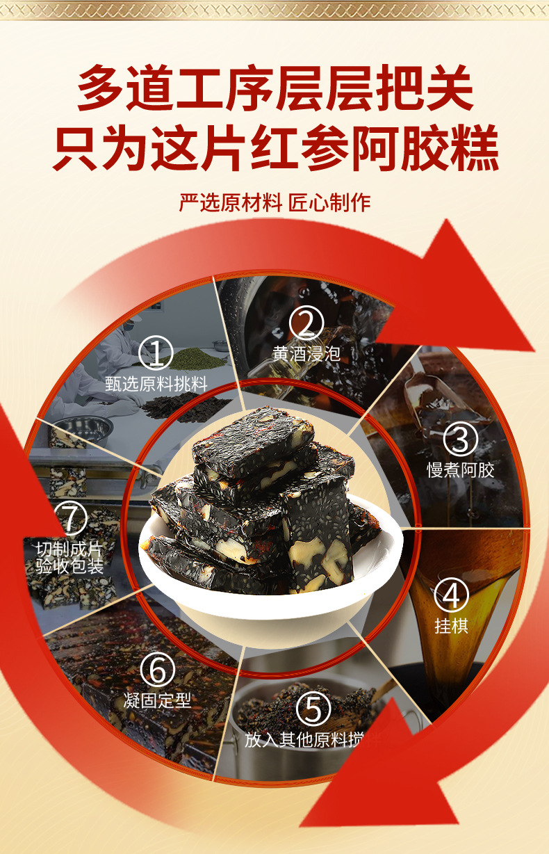 Ready to Eat Red Ginseng Rose Donkey Hide Gelatin Cake Chinese Herbal Wellness Confection key features