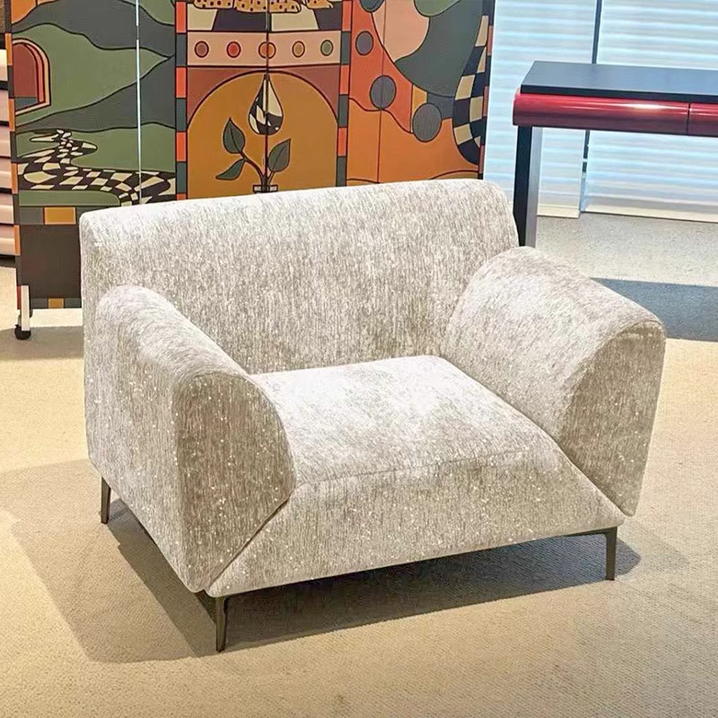 Sofá de ala voladora francesa Estilo de textura de Milán apoyabrazos giratorios Sala de estar Dormitorio reclinable Balcón Silla perezosa individual