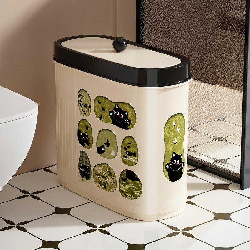 Vintage-Style Trash Can for Bathroom, Toilet, Narrow Spaces, Large Capacity, with Lid, Press-Type, High Aesthetic Value, for Home Use