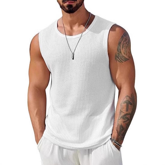 2025 European and American Cross-Border Men's Casual Vest Tops Knitted Sleeveless Formal Breathable Tank Shirts for Summer