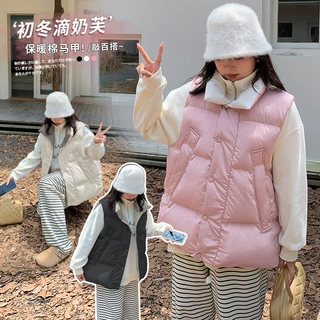 伊诺大码女装学院风立领棉马甲秋季新款韩版无袖外套340755