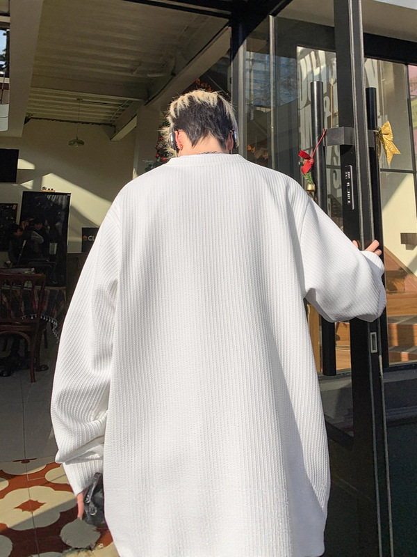 肌理感cleanfit亨利领长袖T恤男秋高级感宽松叠穿内搭休闲打底衫|undefined