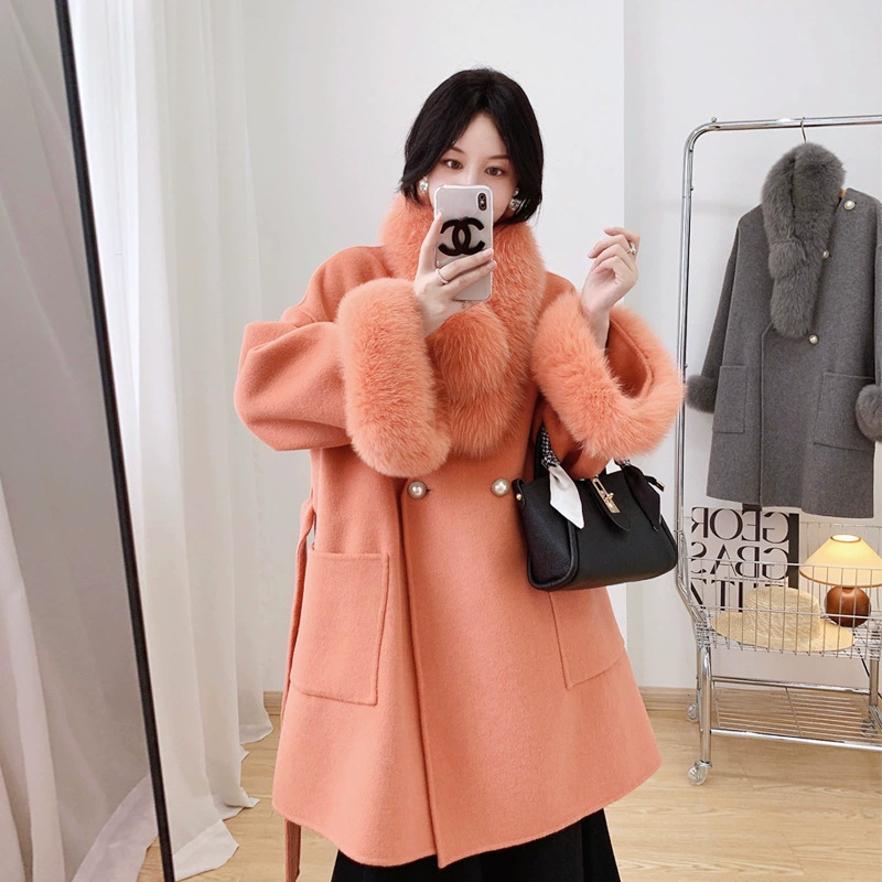Double-sided cashmere long coat, jacket, 2023 collection, mid-length