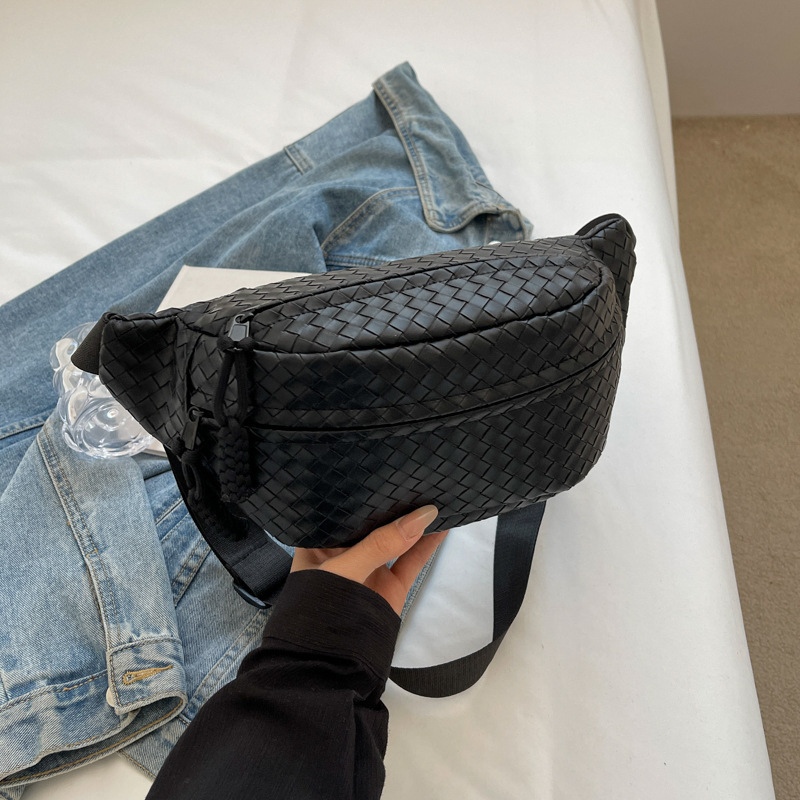 High-end 2024 New Retro PU Woven Women's Waist Bag Popular All-match Couple Shoulder Crossbody Bag Men's Chest