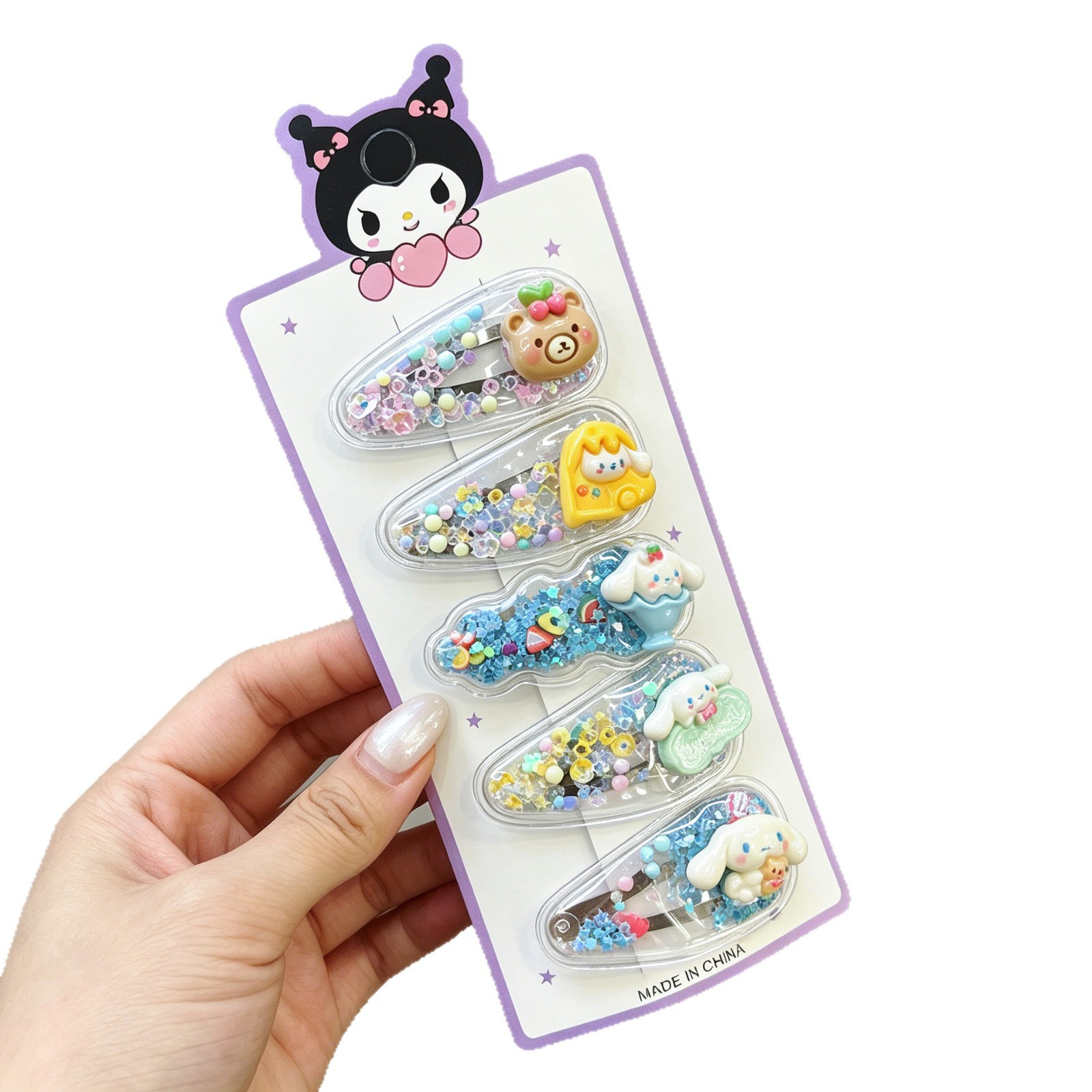 Nuevo clip de cabello para niños de arena flotante niñas dibujos animados BBQ mar roto clip de cabello niñas dulces pequeños clips para el cabello