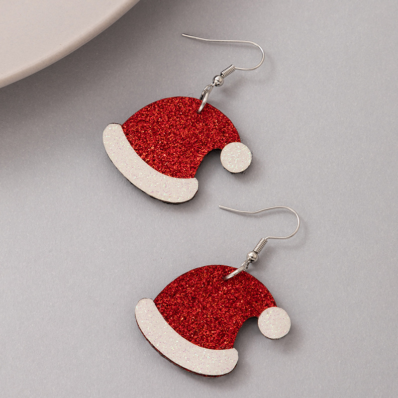 European And American New Red Christmas Hat Ear Hook Irregular Hat Earrings display picture 4