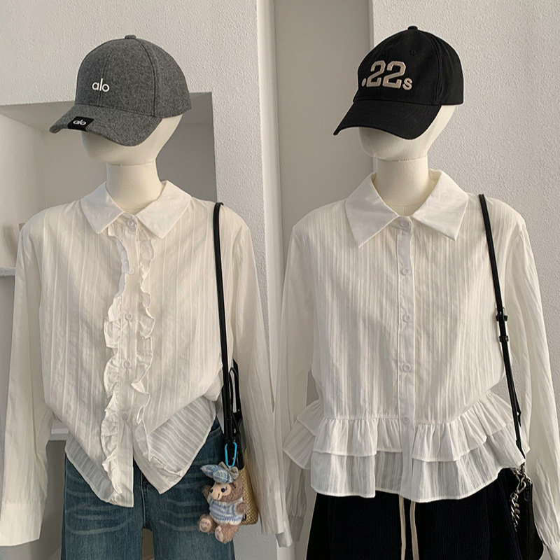 Omalai French Retro Versatile Design Stylish Ruffled Long-Sleeve Shirt Women's Top New Arrival 6066