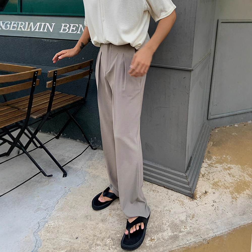 Drapeado pantalones de traje de trapeador recto Otoño de los Hombres estilo coreano de moda de gama alta pantalones casuales sueltos de pierna ancha todo partido moda