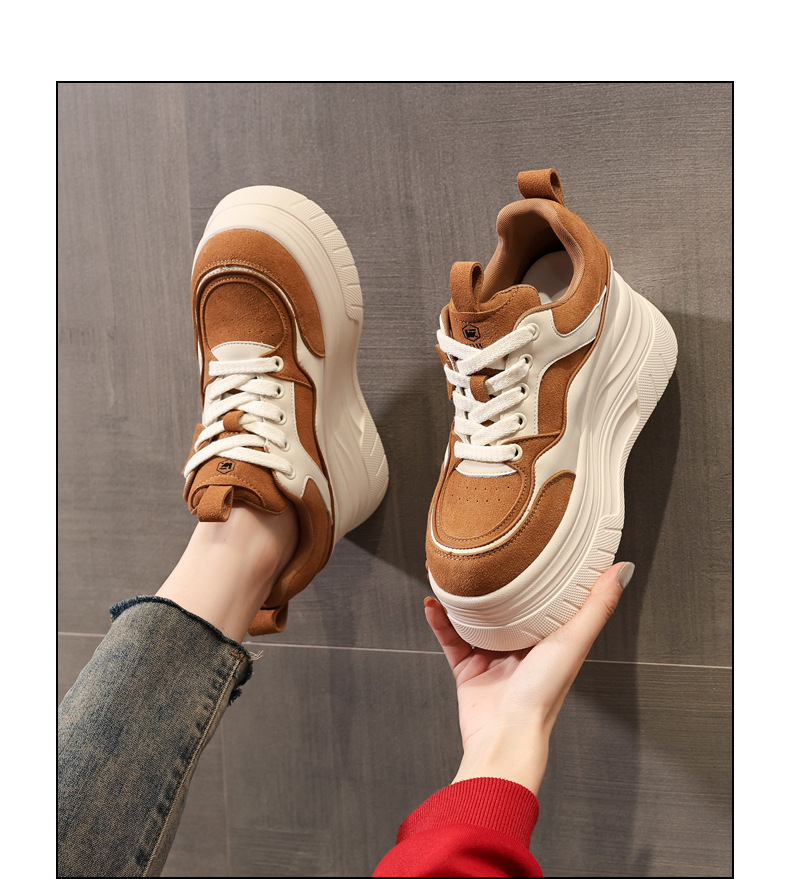 Giày sneaker nữ đế dày tăng chiều cao 9 cm, phong cách thể thao thời trang — màu nâu chi tiết 14