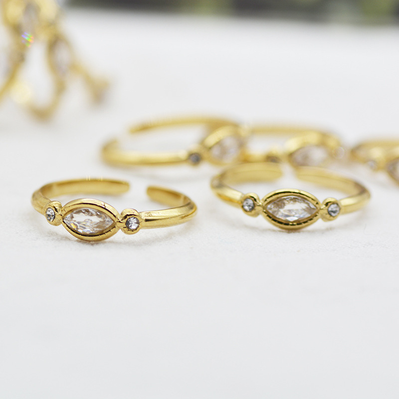 18K Gold Plated Plating Material Artificial Gemstones Inlay Material Wholesale Jewelry Fashion Eye 304 Stainless Steel Artificial Gemstones 18K Gold Plated Plating Inlay Open Ring