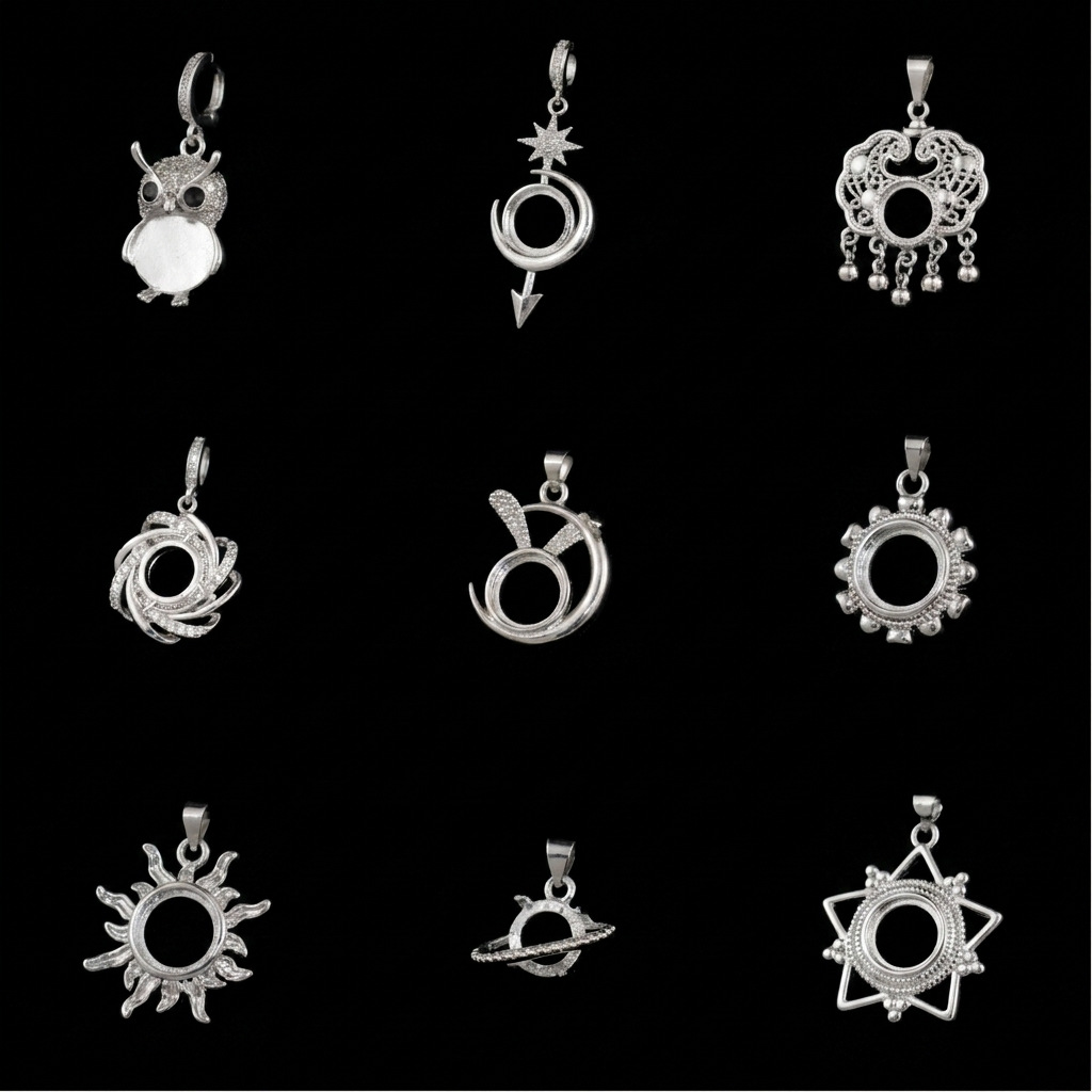 Round 10mm pendant setting for DIY jewelry necklace inlay, popular cross-border product, imitation 925 silver setting, live streaming supply