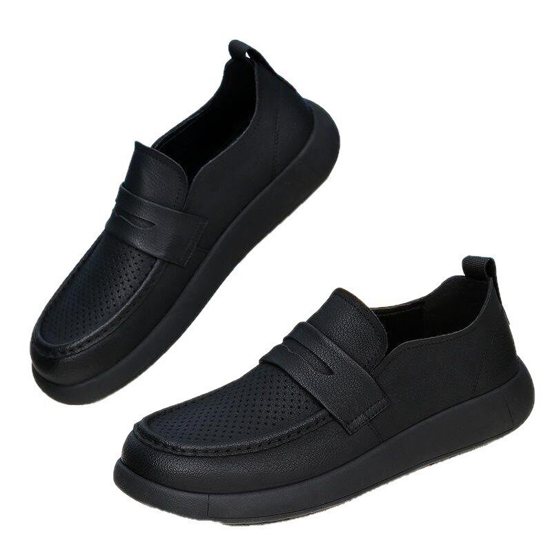 Giày lười nam mùa hè kiểu Anh, da lộn đục lỗ, đế bệt, mang êm chân — 2306 kaki rỗng, 2306 rỗng màu đen