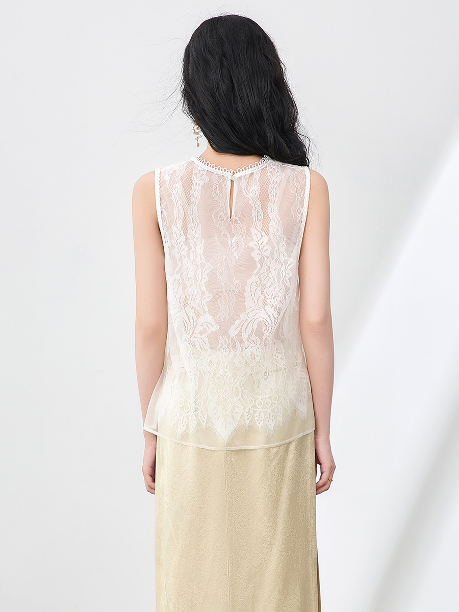 Áo hai dây organza ren cổ tròn phong cách thanh lịch mùa hè — Màu đen