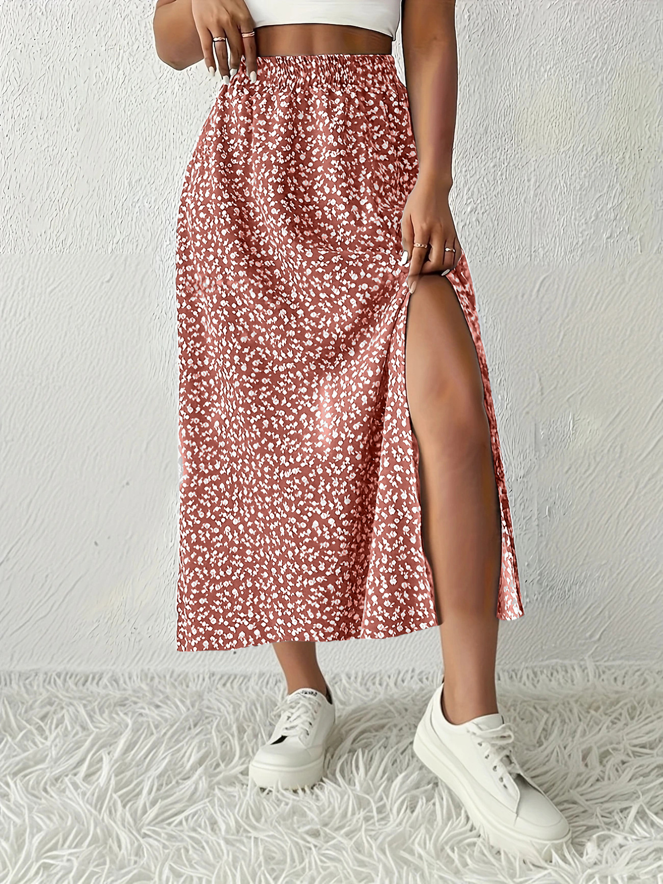 Vintage For Spring Summer, European And American TK Women's New Style, Waist-Cinching Printed Long Skirt With_ecoleips.com