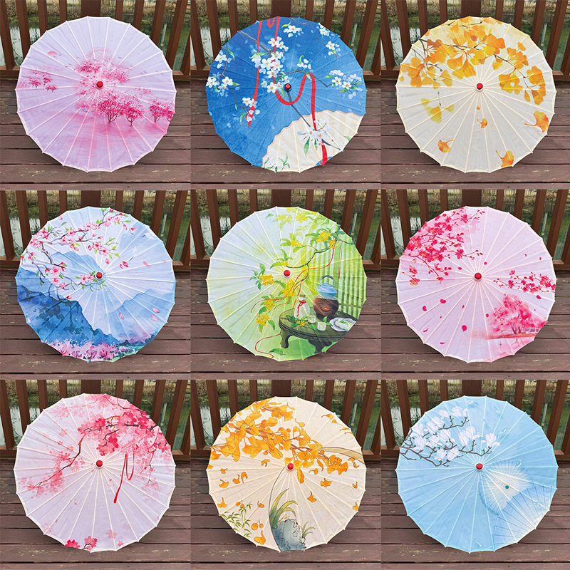 New Chinese Silk Cloth Oil Paper Umbrella Classical Antique Dance Props Hanfu Umbrella Performance Decoration Ceiling Decoration Umbrella