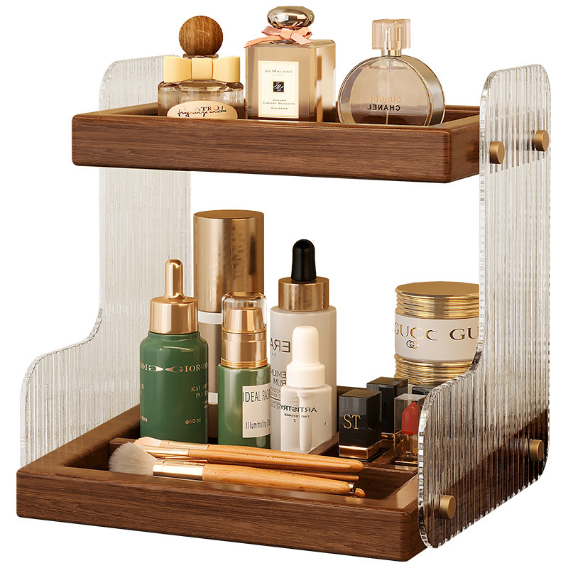 Caja de almacenamiento de cosméticos de madera sólida Qixi Comodador de escritorio Perfume estante de productos de cuidado de la piel lápiz labial caja de joyería