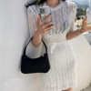 Round neck hollow out high waist slim Knit Skirt