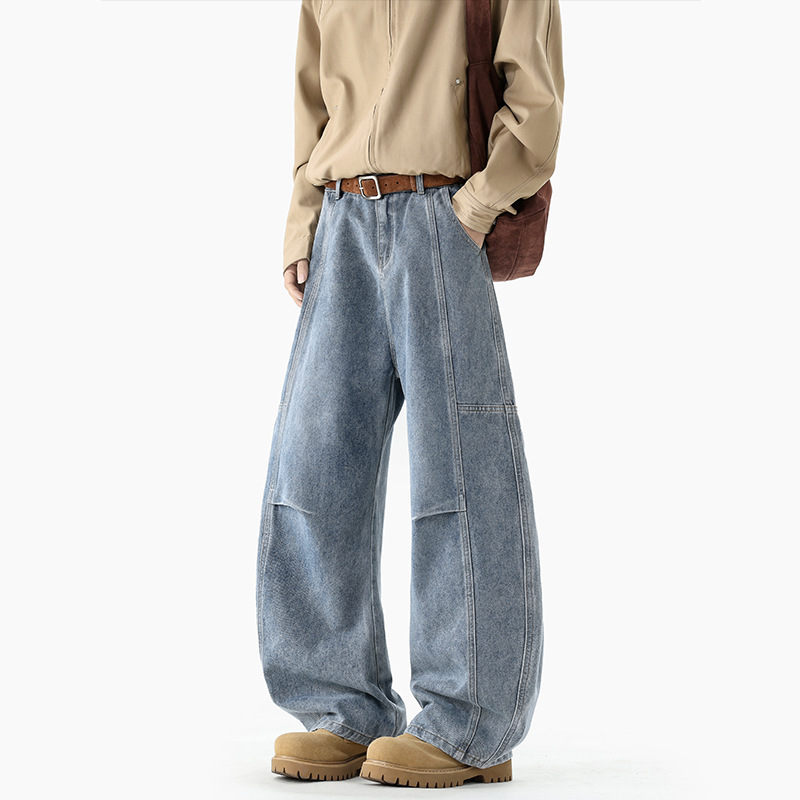 2025 New Style Handsome High Street Washed Splicing Pleated Scimitar Jeans Men's Loose N6463-Special P43 Control 85 2025 New Style Handsome High Street Washed Splicing Pleated Scimitar Jeans Men's Loose N6463-Special P43 Control 85