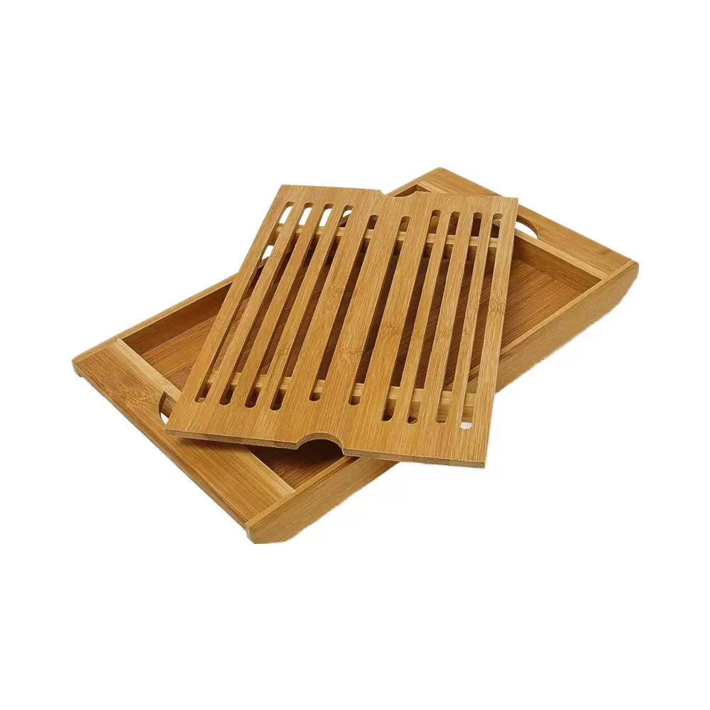 环保竹子开槽切菜板，带面包屑收集托盘，用于厨房切菜板