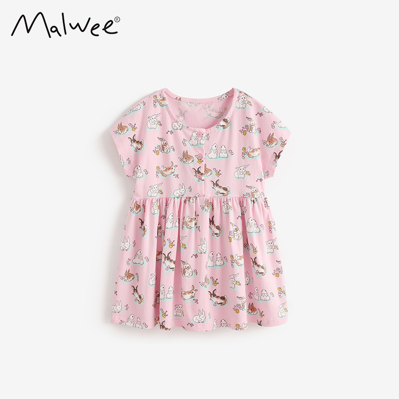 Malwee transfronterizo vestido de princesa infantil de verano nuevo estilo europeo y americano niño adorable niña de cuello redondo vestido de manga corta