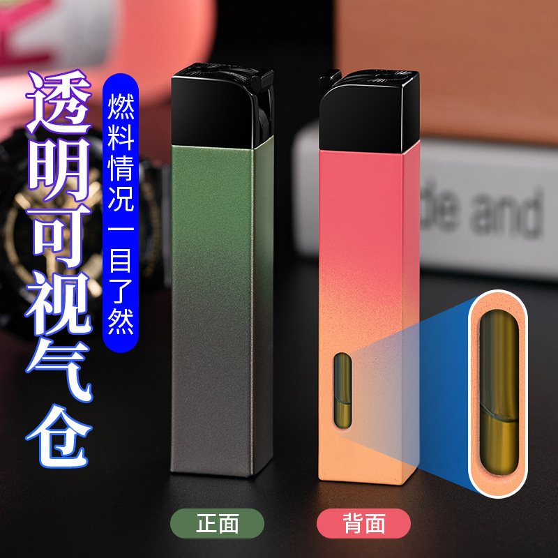 新款漸變色直衝打火機金屬防風帶透視氣窗禮品打火機廠家直供批發