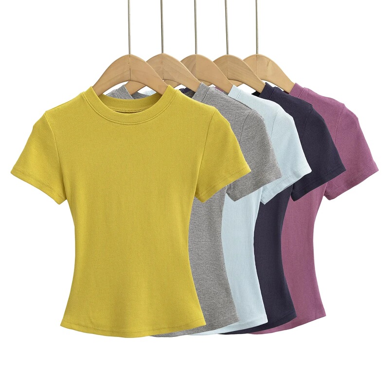 Basic Style Good Skims Kardashian Slim-fit Round Neck Short-sleeved T-shirt Women's 2024 Summer Tight Meat-covered Top