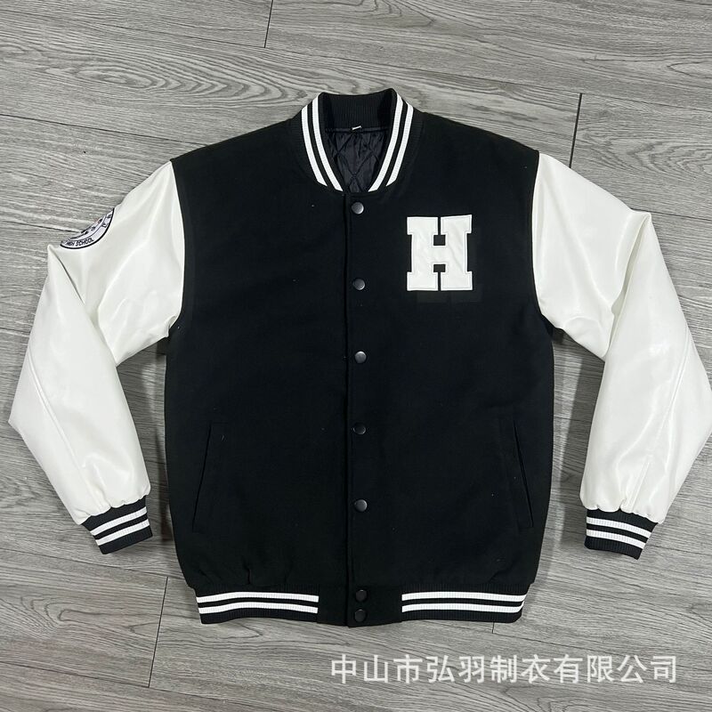 Factory Customized Baseball Suit Coat Autumn and Winter Cardigan Wool PU Leather Sleeve Baseball Shirt Customized University Campus Memorial Suit