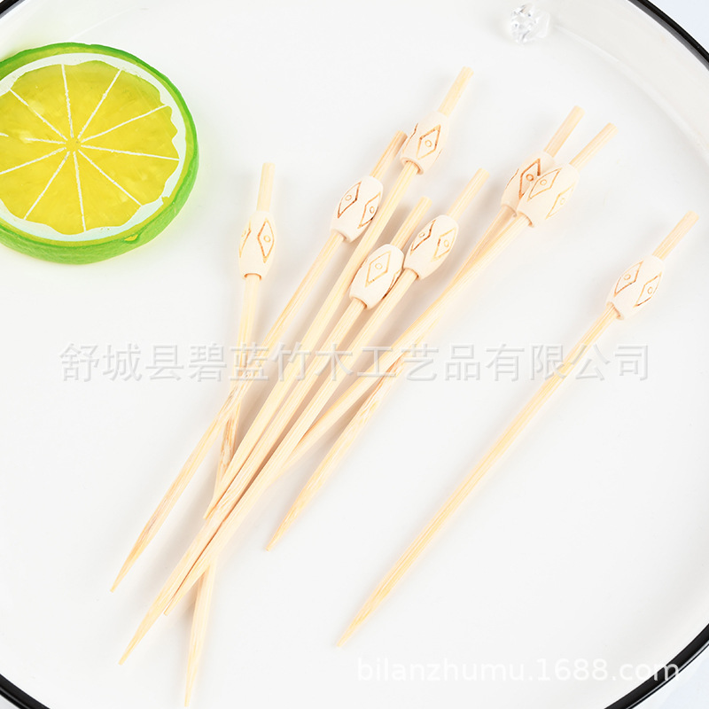 Perlas creativas desechables marcador de horquilla de fruta palillos de dientes pastel de bocadillos marcador de arte marcador de bambú proveedor de fábrica